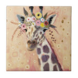 Klimt Giraffe | Adornada Em Flores<br><div class="desc">Esta impressão apresenta uma girafa doce enfeitada em uma coroa de flores | Por Victoria Borges</div>