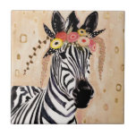 Klimt Zebra | Coroa De Flores<br><div class="desc">Esta impressão apresenta uma zebra doce enfeitada em uma coroa de flores | Por Victoria Borges. ID da imagem: 128246GG</div>