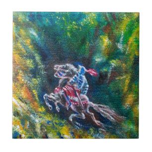 KNIGHT LANCELOT, HORSE ANDANDO NA FLORESTA VERDE