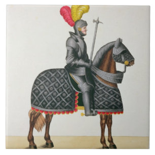 Knight na armadura em seu cavalo, placa 'de um