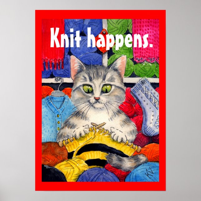 Knit acontece poster de tricô de gato bonito (Frente)