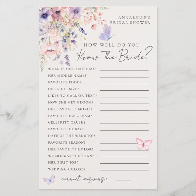 Know The Bride Butterfly Floral Bridal Shower (Frente)