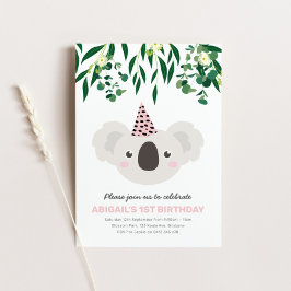 Koala Com O Convite De Aniversário Do Partido Rosa