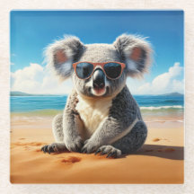 Koala em uma praia arenosa