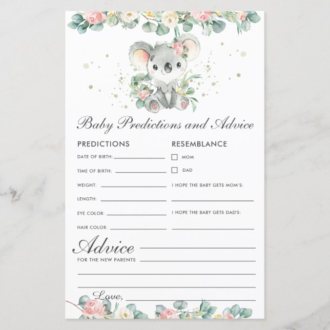 Koala Floral Greenery Predições para Bebês e Conse (Frente)