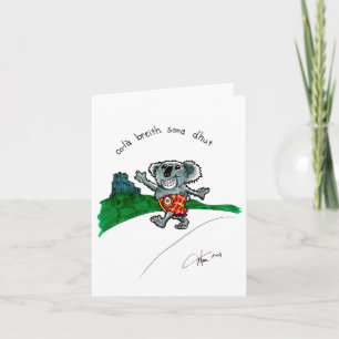 Koala num cartão de aniversário Kilt