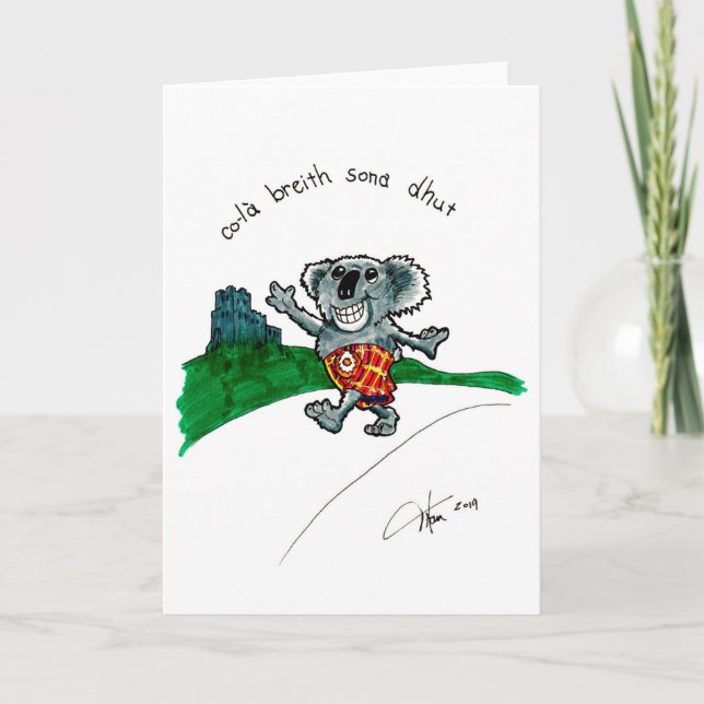 Koala num cartão de aniversário Kilt (Frente)