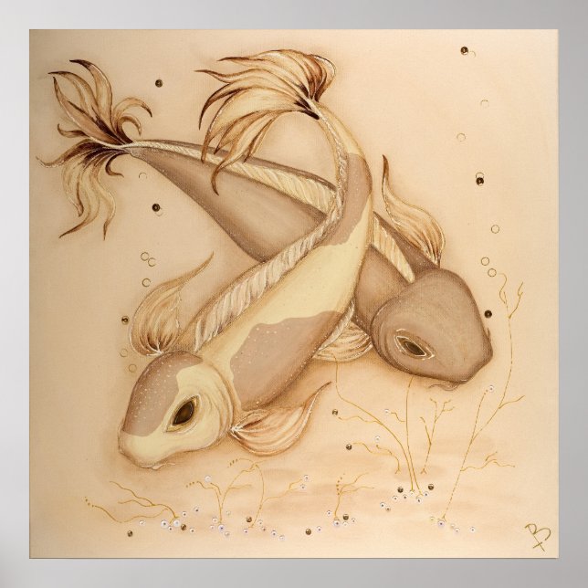 Koi Carp Japonês Fishes Pintura Impressão (Frente)