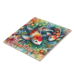 Koi Fish Whimsical Watercolor Orange Personalizado