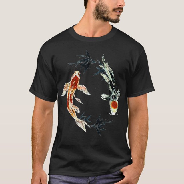 koi fish ying yang with bamboo camisetas (Frente)