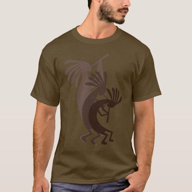 Kokopelli Desce Camiseta De Mens Marrons (Frente)