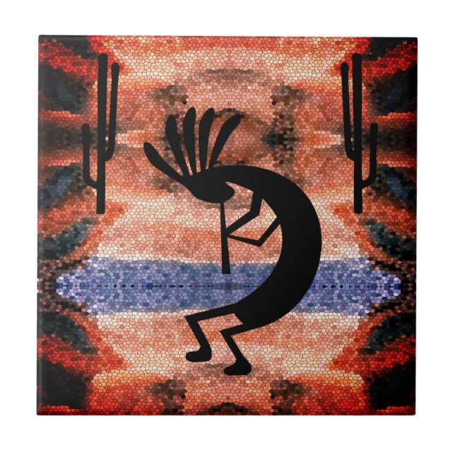 Kokopelli Southwest Desert Mosaico Sunset Cerâmico (Frente)