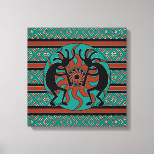 Kokopelli Southwest Turquoise Canvas Wall Art