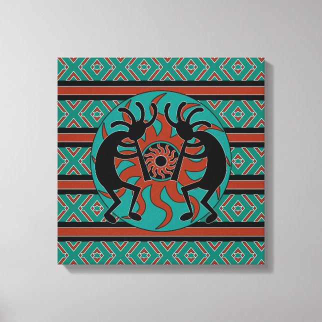 Kokopelli Southwest Turquoise Canvas Wall Art (Frente)