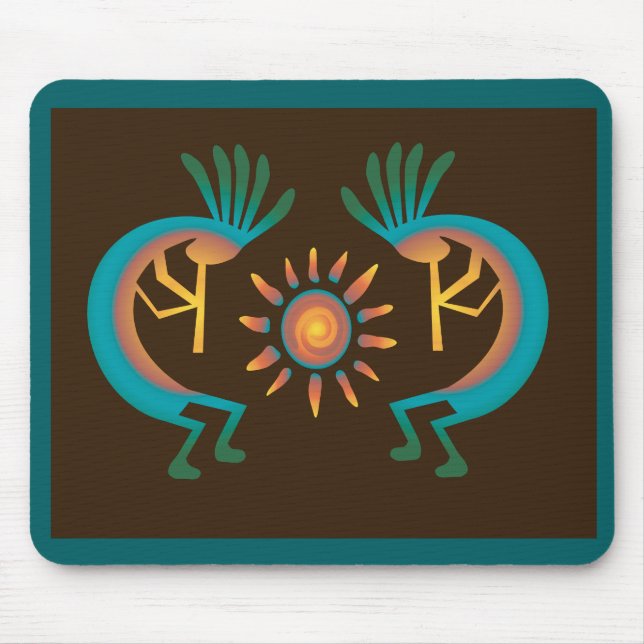 Kokopelli Sun Sudoeste Turquoise Brown Mousepad (Frente)