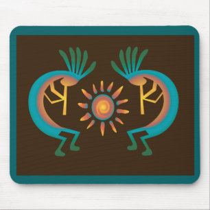 Kokopelli Sun Turquoise Brown Mousepad Sudoeste