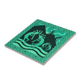 Kokopelli Turquesa Sudoeste E Trivet Negro