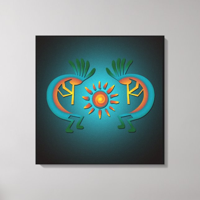 Kokopelli w Sun Teal Design Canvas (Frente)