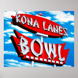 Kona Lanes Bowl Retro Neon Sinal Poster