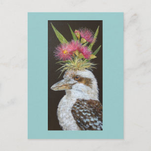 Kookaburra com cartão postal de eucalipto