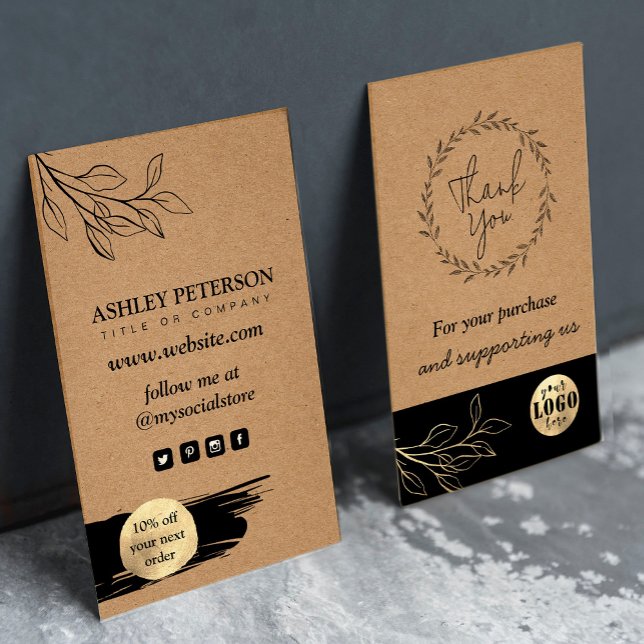 Kraft Brown Obrigado Cartões com Logotipo Personal (Make an Impression with  Custom Logo Kraft Brown Cards, Where Your Metallic Logo Meets Rustic Charm)