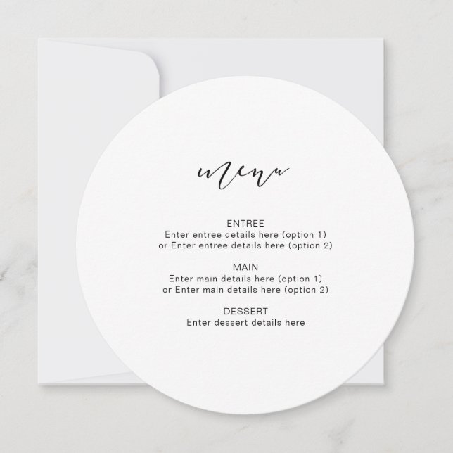 Kraft Elegante Menu Circular Caligrafia Casamento (Frente)