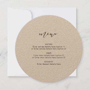 Kraft Elegante Menu Circular Caligrafia Casamento