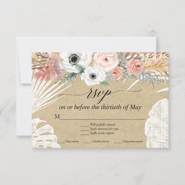 Kraft Floral Branco Boho Grama Pampas Palma RSVP (Frente)