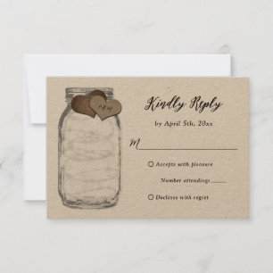 Kraft Mason Jar Hearts Lights Wedding RSVP Card