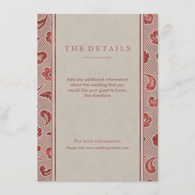 Kraft red Lace Rusch Country - cartão do casamento (Frente)