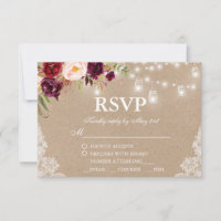 Kraft Rustic Wedds Lights Lace Jars Floral RSVP