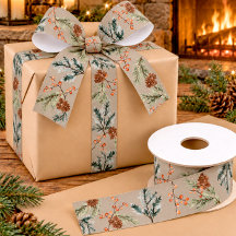Kraft Rústico Inverno Abeto Pinhas Vermelhas Bagas