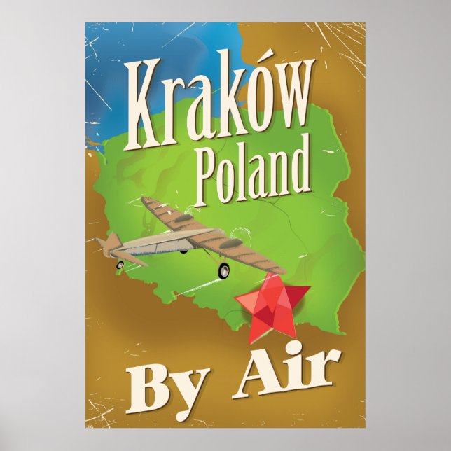 Kraków Poland vintage flight travel poster (Frente)