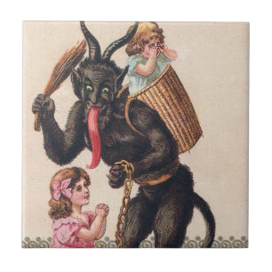 Krampus Assustando Meninas Vintage Natal
