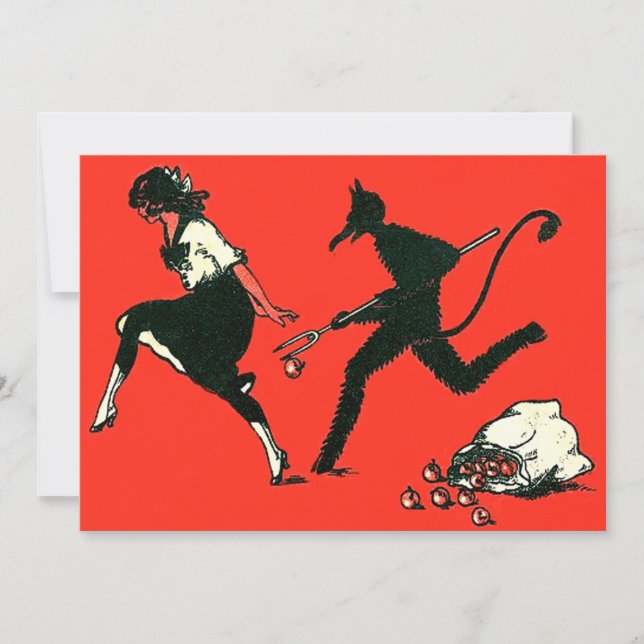 Krampus Vermelho Perseguindo Mulher Maçãs (Frente)