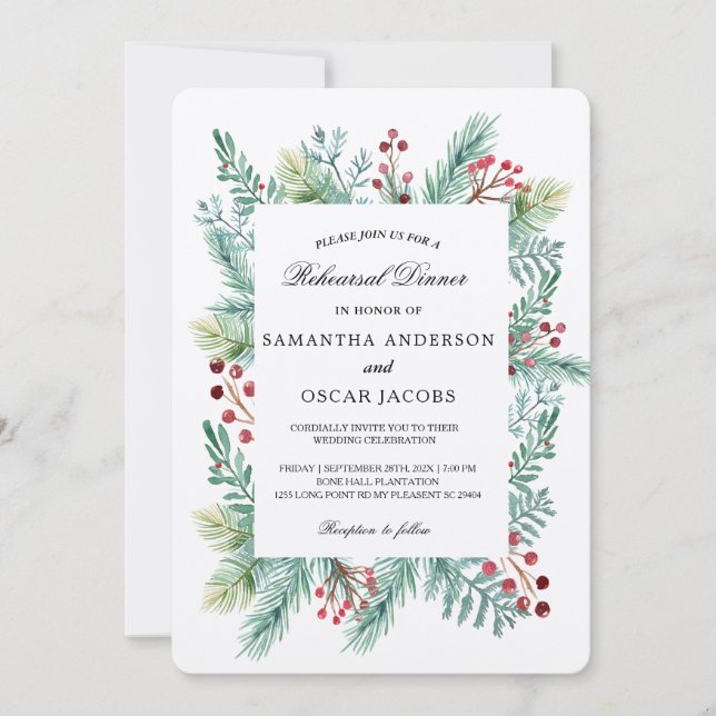 Krgorda Winter Leaf Frame Greenery Convite (Frente)