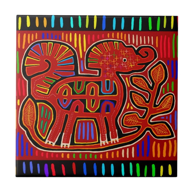 Kuna Indian Baby Elephant - Mola Folk Art (Frente)