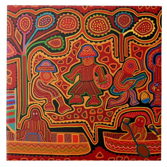 Kuna Indian Mola Men in Boats (Frente)