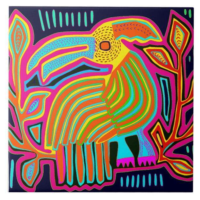 Kuna Indian Mola Parrot Ceramic Tile (Frente)