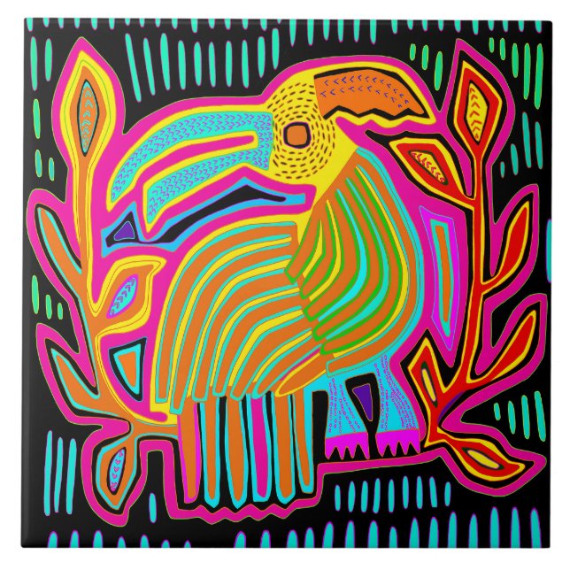 Kuna Indian Mola Parrot Ceramic Tile (Frente)