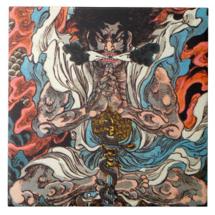 Kuniyoshi O guerreiro asiático samurai andando cob