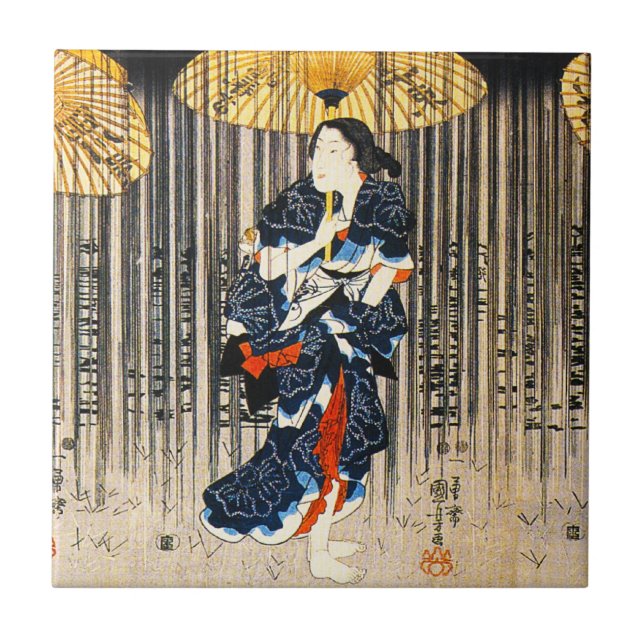 Kuniyoshi três mulheres com azulejo dos (Frente)