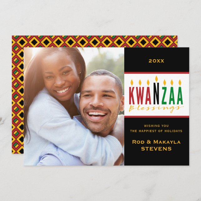 Kwanzaa Holiday Blessings | 1 CARTÃO COM FOTOS (Frente/Verso)