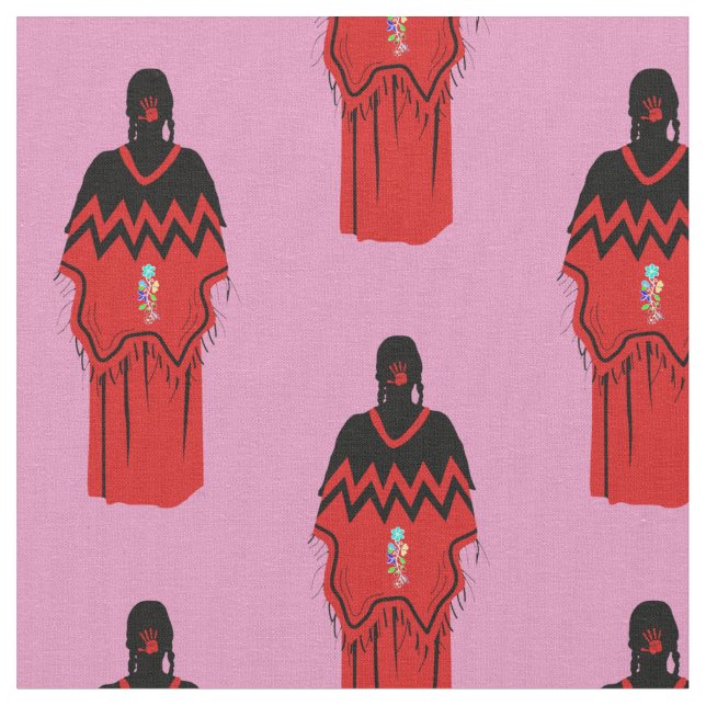 Kwe MMIW com Tecido rosa padrão de mão vermelha (Detalhe)