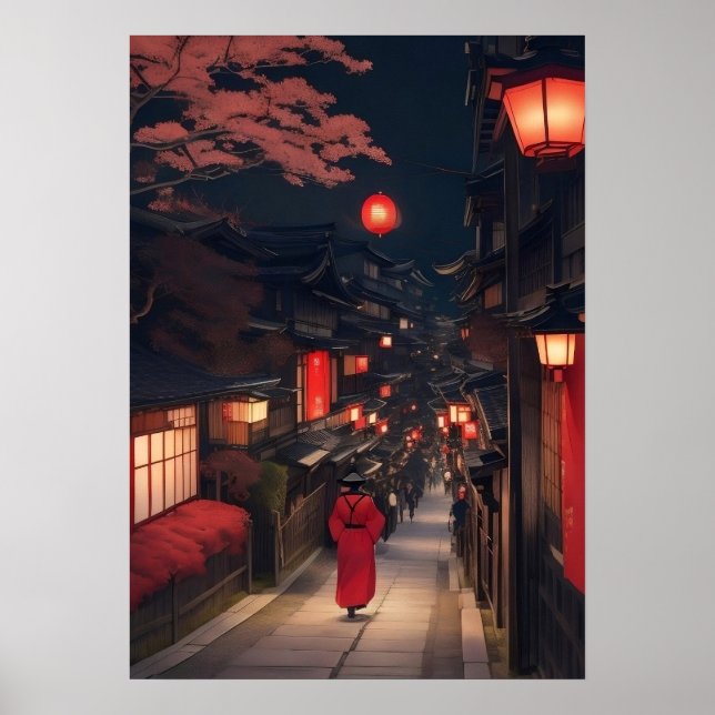 Kyoto Night Lanterns Poster (Frente)