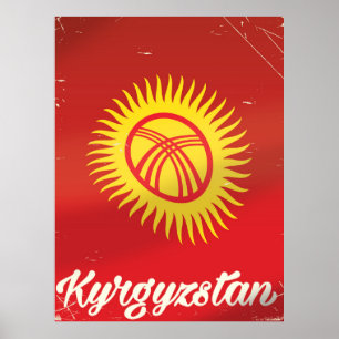 kyrgyzstan Flag Vintage travel poster