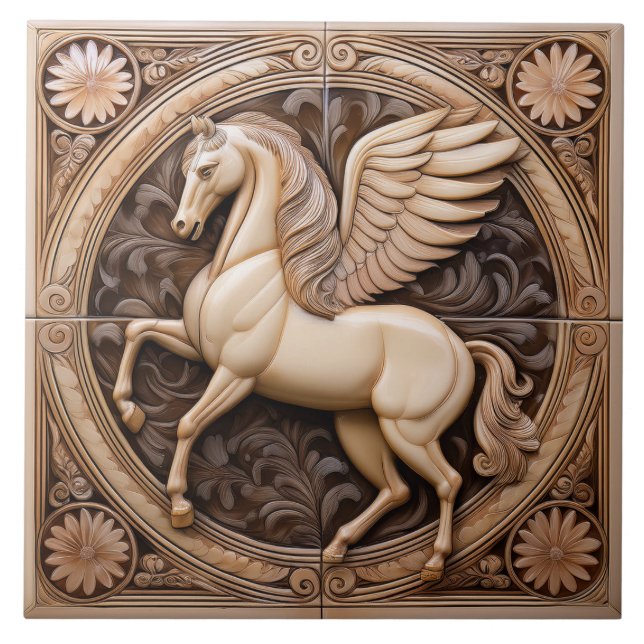 L Beige faux relief Art Nouveau Winged Horse (Frente)