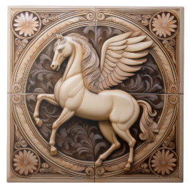 L Cavalo Alado Beige falso relevo Art Nouveau