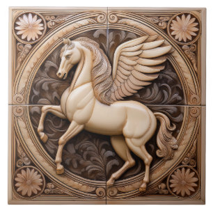 L Cavalo Alado Beige falso relevo Art Nouveau