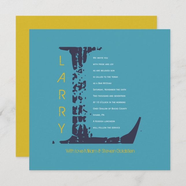 L convite inicial de Mitzvah do bar do bastão da (Frente/Verso)
